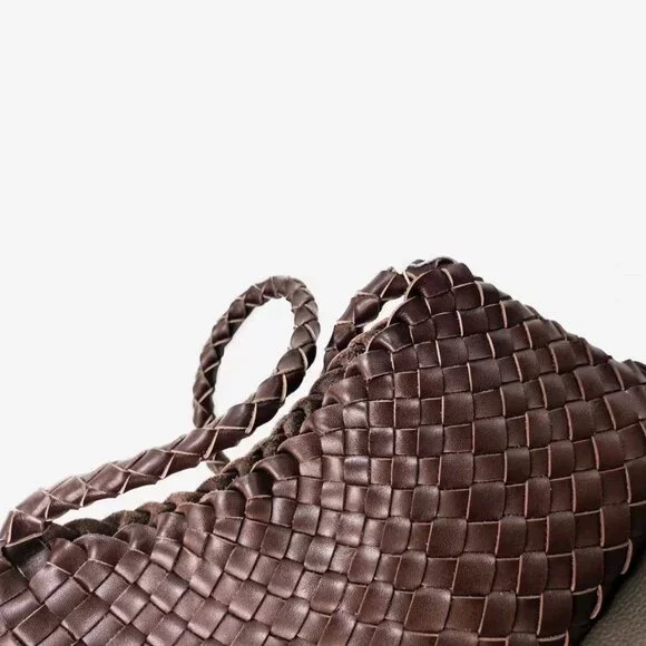 Dragon Diffusion santa croce small woven leather bag in dark brown - Picture 5 of 9